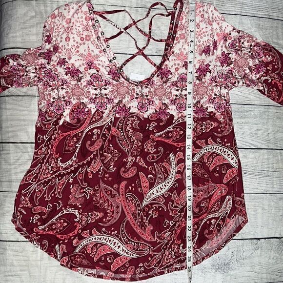 NEW Hollister Boho Peasant Criss-Cross Back Paisley Print Fringe Detail Top sz S - Picture 5 of 8